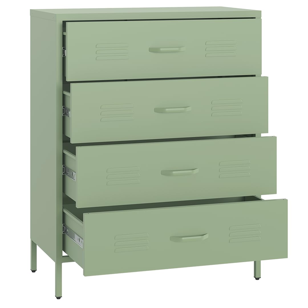 skølm Atria Metall Kommode – Sideboard mit 4 Schubladen – Metallschrank in Mintgrün – Mehrzweckschrank 100x80x40 cm (HxBxT) – Aufbewahrungsschrank/Flurschrank/Schubladenschrank/Industrial Highboard