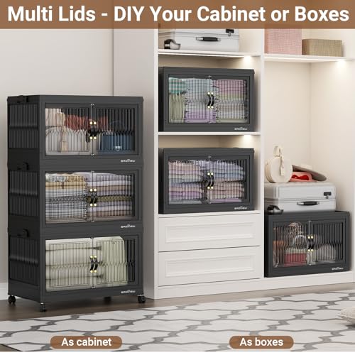 Image of BROVIEW 360Qt Stackable Storage Bins with Lid for Home Dorm, 3Pack Black