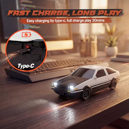 Image of [2026 New Upgrade 1 /43 Scale Mini RC Drift Car with Gyroscope, Toys for Age 8-14 Old Birthday Gifts, Micro Small with Full Proportional RTR 2.4GHz Remote 2 Tire Sets 8 Cones - White