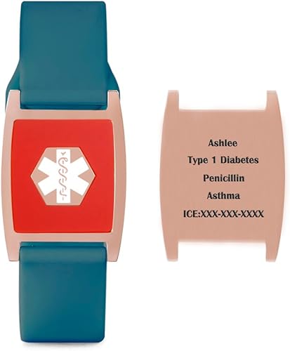 Miniatura 1 de Pulsera personalizada de identificación de alerta médica de nácar, pulseras de alerta médica de oro rosa para mujeres, pulsera deportiva de silicona