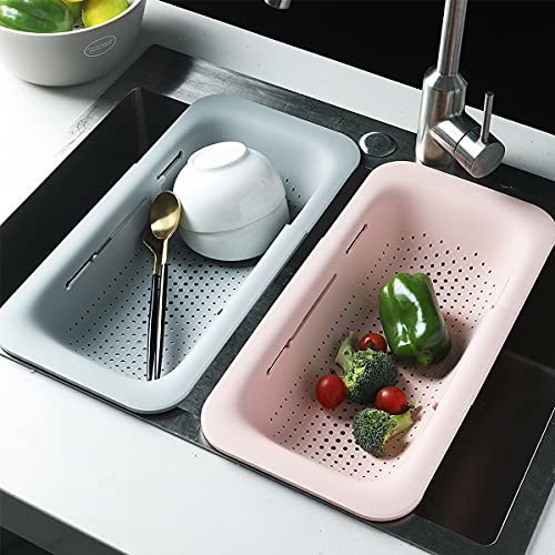 Sink Colanders And Strainers Basket, Kitchen Extendable Sink Strainer Basket, Over The Sink Colander Drain Wash Fruit Vegetable And Dry Dishes (Grey) #TOP4