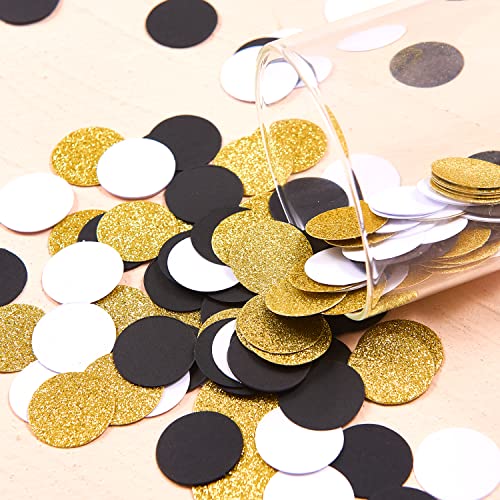 300Pc Black White Gold Paper Confetti, Circle Dots Glitter Party Table Confetti For Wedding Baby Shower Birthday Party Decoration Suppiles Table Decoration 1 Inch #TOP1