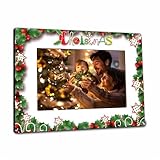 Floral Christmas Photo Frame Fits The 4x6 Inches Picture - Christmas Wooden Frame Decor For Home Office Party - Merry Christmas Colorful Decorative Keepsake - Holiday Picture Frame For Gifting - A12