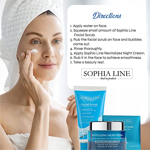 Sophia Line Relax Package - Dead Sea Product Set - Night Cream For Women Anti Aging & Facial Scrub - Exfoliating Daily Face Wash And Scrub - Face Peel & Body Scrubs For Women Exfoliation - (Set Of 2) #TOP2