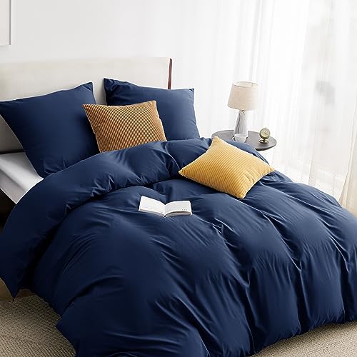 BEDSURE Bettwäsche 220x240 3teilig Marineblau - 1 Bettbezug 240x220 cm + 2 Kissenbezüge 80X80 cm, ÖKO-TEX Bettwäsche-Sets Blau Polyester...