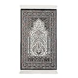 Turkish Traditional Woven Muslim Prayer Rug, Comfortable, Foldable and Portable Islamic Prayer Mat for Men & Women, Soft Cotton and Luxury Liner Ottoman Prayer Rugs, Ramadan or Eid Gift Box (Black)