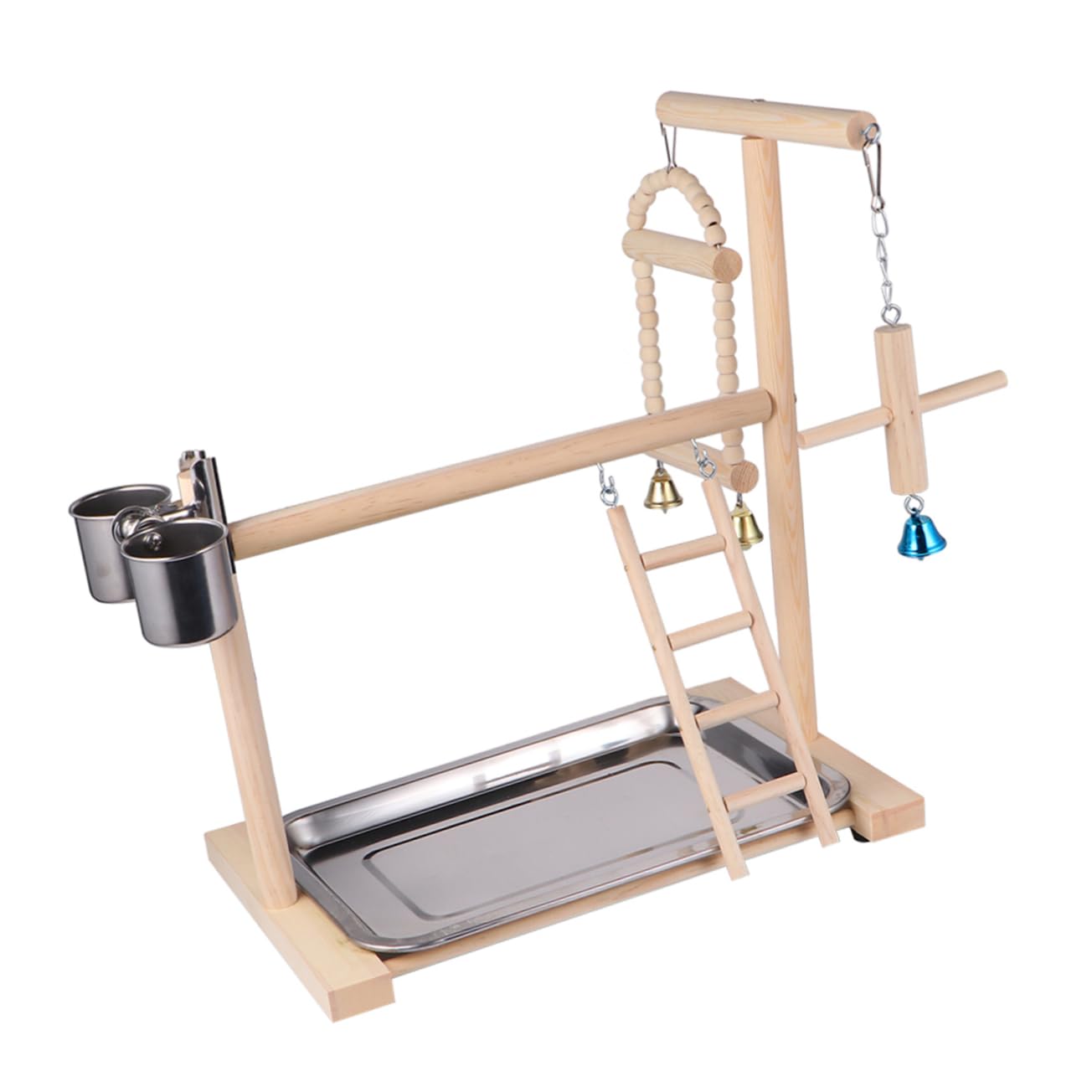 1pezzi Parrot Bird Swing Legno Giocattolo Divertente Per Uccelli Con Stand Da Gioco Per Pappagalli e Altri Uccelli Piccoli Attività e Divertimento Garantiti Beige