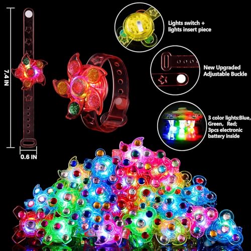 image for SCIONE 24 Pack LED Light Up Fidget Spinner Bracelets, Glow in The Dark