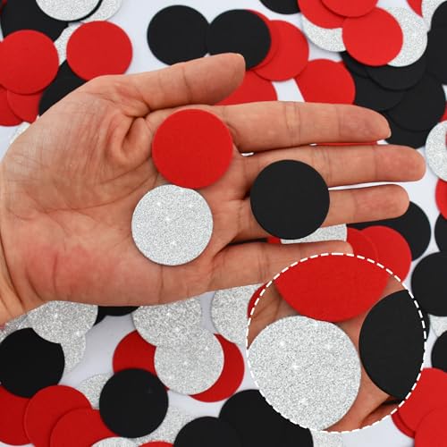 Image of 300Pcs Glitter Red Black Silver Table confetti,Paper Circle Dots Confetti for Birthday Party Halloween Bachelorette Wedding Baby Shower Graduation Decorations