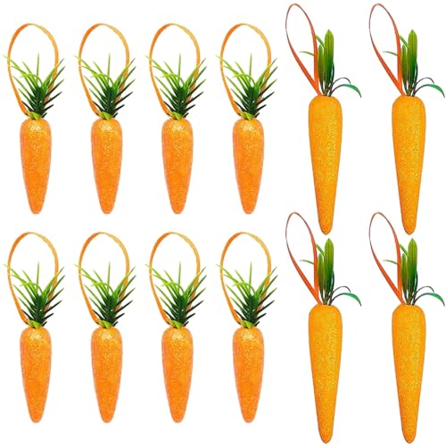 SHEHARUHI 12Pcs Easter Carrot Hanging Ornaments, 2 Sizes Premium Foam Glitter Artificial Carrots, DIY Carrots Crafts, Mini Fake Vegetables for Party Festivals Thanksgiving Harvest Decoration