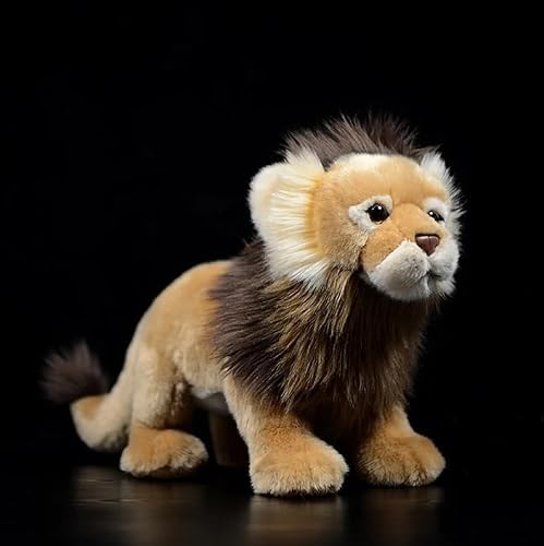 FIASHCN Simulation Standing Brown Lion Plush Toy Lifelike Soft Wild Animals African Lions Stuffed Animal Doll Kids Gift 28cm Camel