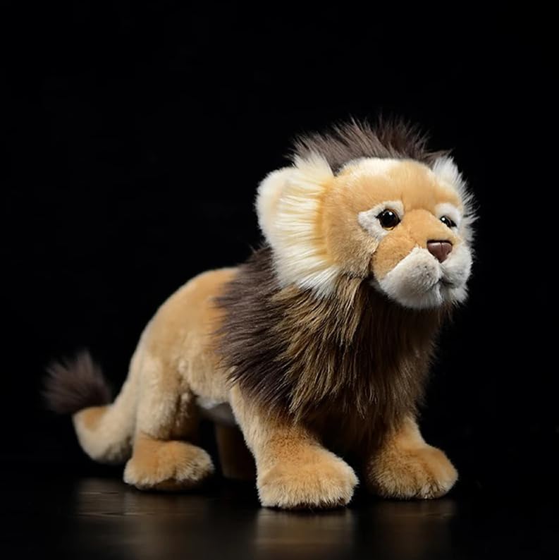 Simulazione In piedi Leone marrone Peluche Giocattolo realistico Morbido Animali selvatici Leoni africani Bambola di peluche Regalo per bambini 28 cm Cammello
