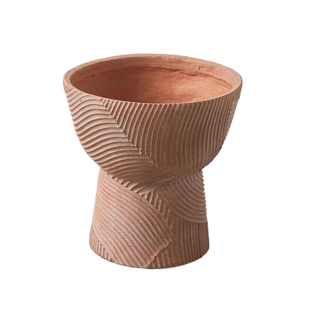 Ef2prc8kf One Color Flowerpot Tall Feet Pink Flower Pot With Line Texture Plants Container, With Drainage Hole Magnesium Clay Plant, For Bedroom Windowsill Garden