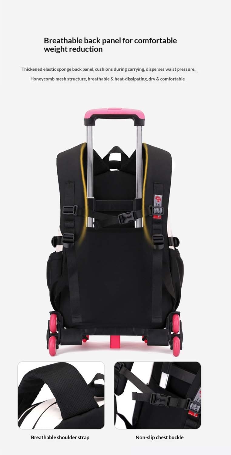 Kinder Schulrucksack Trolley für Mädchen Jungen, 30L Schulranzen Wasserdichter mit Rollen,Abnehmbar Trolley Schultasche Mädchen für Grundschule Sekundarstufe Lässiger Ranzen mit 6 Räder