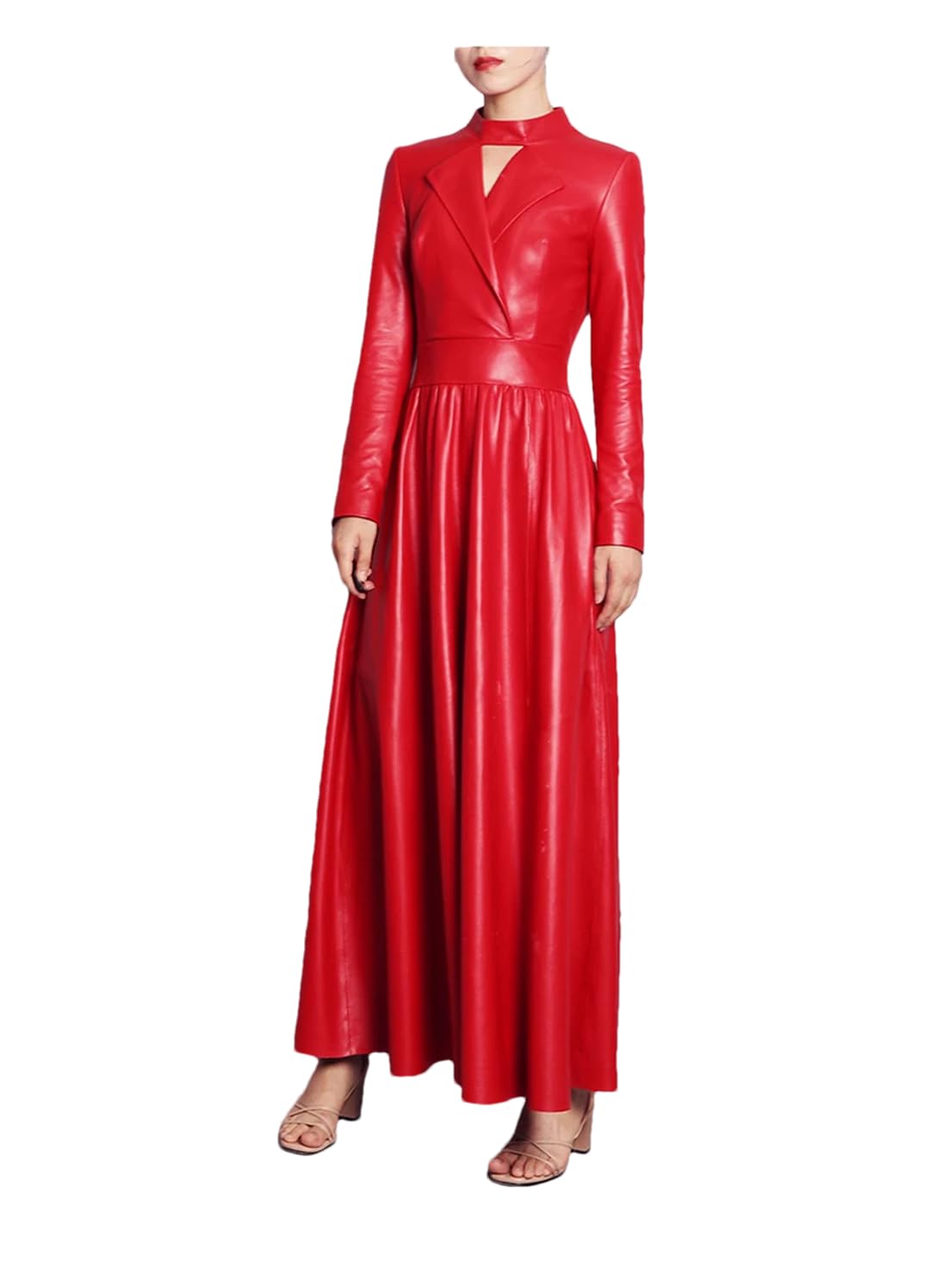 Women Maxi Pu Dresses Zipper Long Sleeve Lapel Slim Fit Dress Prom Sexy Office Work Dress