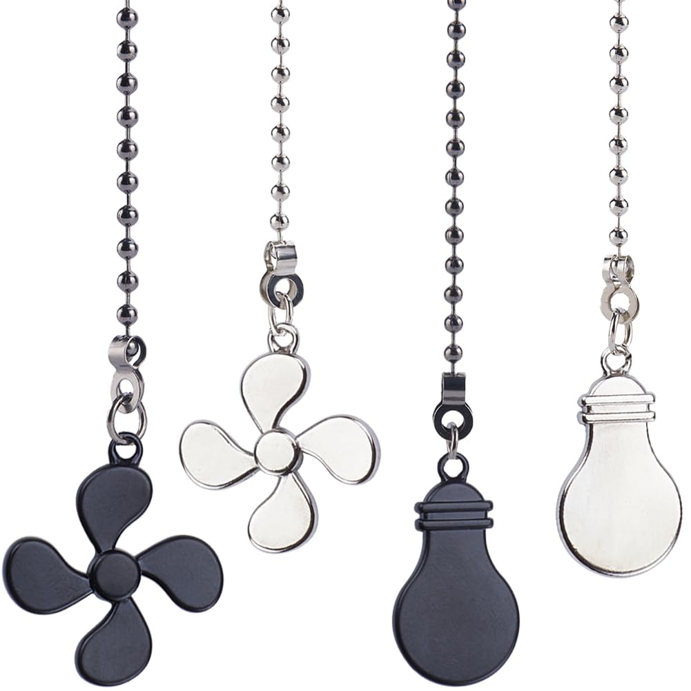CRASPIRE 4Pcs 2 Style Bulb Ceiling Fan Pull Chain Ornaments Extender Charm Retro Pendant Adjustable Decorative Extension Connector Ball Bead Cord Replacement Hanging for Lighting Lamp Decor, 12.3inch