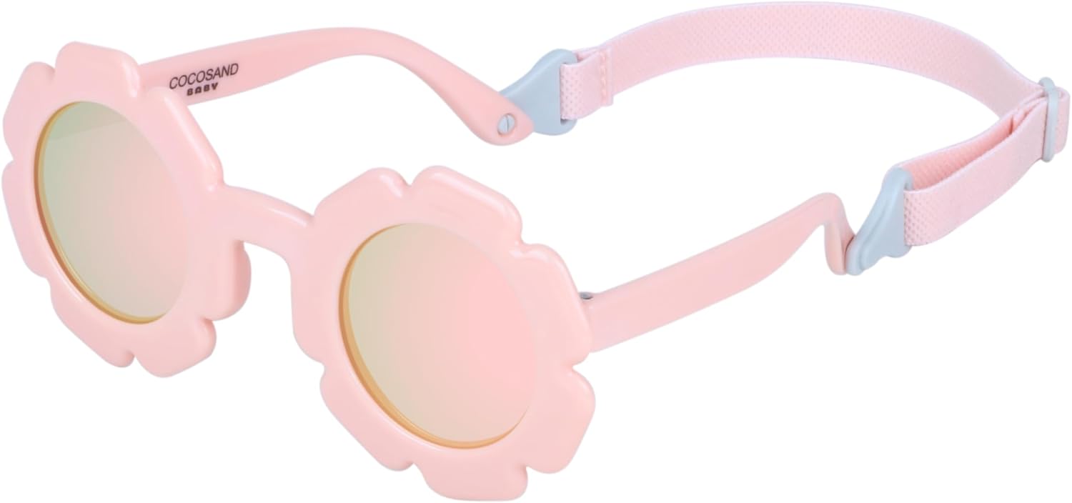 COCOSAND Toddler Sunglasses with Strap Polarized Lens Retro Flexible Flower Frame for Baby Kids Boys Girls Age 3-24 Months