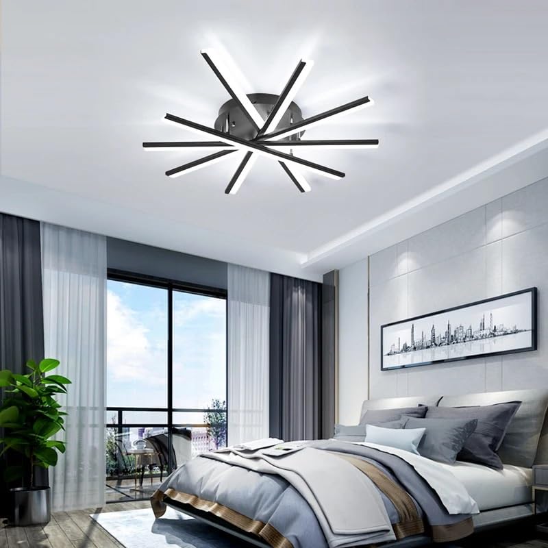 Plafonnier LED moderne nord-européen noir 7 têtes pour chambre