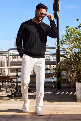 Mens Long Sleeve Knit Polo Shirt Lightweight Ribbed Polos Sweater Fall Winter Thermal Pullover Shirts with Collar2