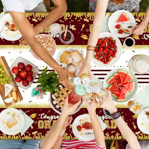 Image of chiazllta Set of 3 Graduation Tablecloths Class of 2026 Congrats Grad Maroon Graduation Party Tablecover Decorations Party Supplies Large Size Plastic 54 inchx108 inch(Maroon & Gold)
