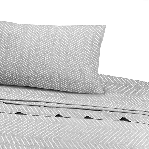 Dreamer's Nest Jersey Bed Sheet Set Cotton Blend Knit 3 Piece - 1 Flat Sheet 1 Fitted Sheet 1 Pillowcases T-Shirt Soft Stretchable Sheets All Season Bedding (Grey Chevron, Twin) #TOP2