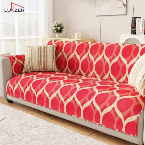 Image of Lukzer 3 Seater Sofa Cover Quilted Reversible WaveEdge Ultrasonic Cut Sofa Mat with Back and Hand Rest Covers - Dessert Jewel - Washable Sofa Protector for Modern Living Room 180 x 150 CM /SC-202-03WB