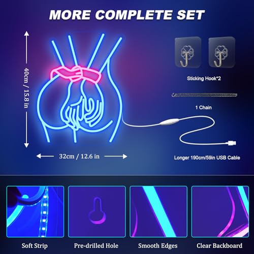 Image of Looklight Lady Neon Sign, Led Light Sign For Wall Decor, Lady Back Neon Light Up Signs USB Powered, Blue Dimmable LED Sign for Bedroom Man Cave Game Room Home Party Art Decor, Bar, Club, Gift