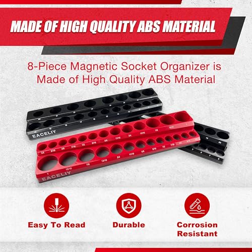 Image of Magnetic Socket Organizer Set, 1 /2 inch, 1 /4 inch and 3 /8 inch SAE & Metric Deep & Shallow Tools Tray Holder Kit, holds 199pcs Sockets (sockets not included) (8PC 1 /2&3 /8&1 /4) 丨8PCS