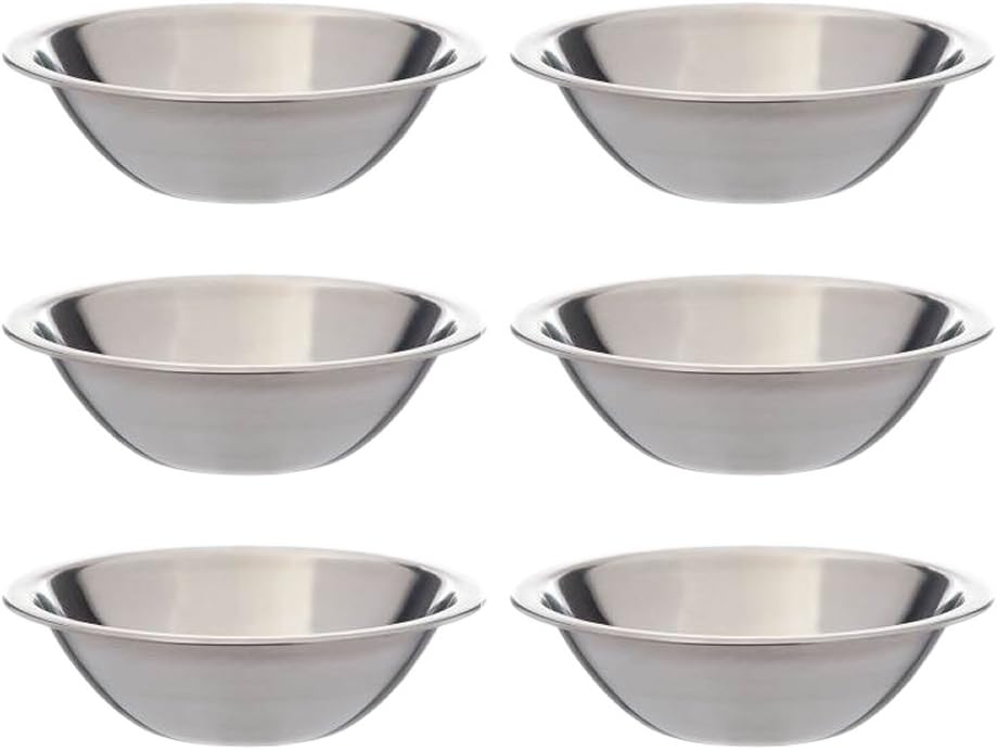 SET OF 6-6 1/2 Inch Wide Stainless Steel Flat Rim Flat Base Mixing Bowl