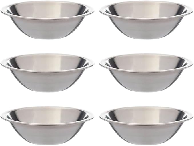 SET OF 6-6 1/2 Inch Wide Stainless Steel Flat Rim Flat Base Mixing Bowl