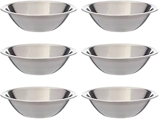 SET OF 6-6 1/2 Inch Wide Stainless Steel Flat Rim Flat Base Mixing Bowl