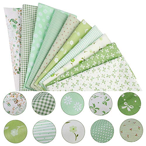 Souarts 10PCS Textile Tissu Coton 50cmx50cm Tissu Bundle Motif Imprimé Fleur pour DIY Patchwork Artisanat Couture Vêtements Sewing (Vert 1)