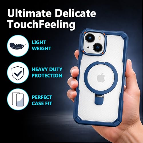 Image of AIBEX Transparent Back Cover Compatible for iPhone 13 /14| Mag-Saf Magnetic Ring Kickstand | Shockproof Dual Layer Military Grade Drop Protection Armor Case| Wireless Charging Support - Blue