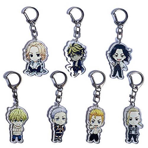 JCvCX 7 in 1 Tokyo Revengers Keychains Mikey Cosplay Keychains Mitsuya Keychain Draken Cosplay Keyring Costume Acrylic Takemichi Keychains Car Key Ring Key Tag (A)