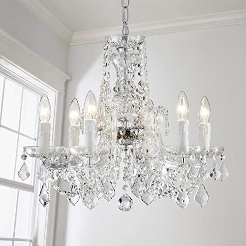 AGV LIGHTING Modern Chandelier Light Fixture, Crystal Pendant Raindrop Chandelier, Maria Theresa Silver Crystals Chandelier with 6-Lights, D20 X H18, 59" Adjustable Chain