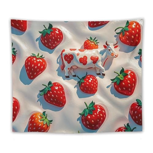 Tapisserie murale vache et fraise 127x152 cm pour déco de chambre