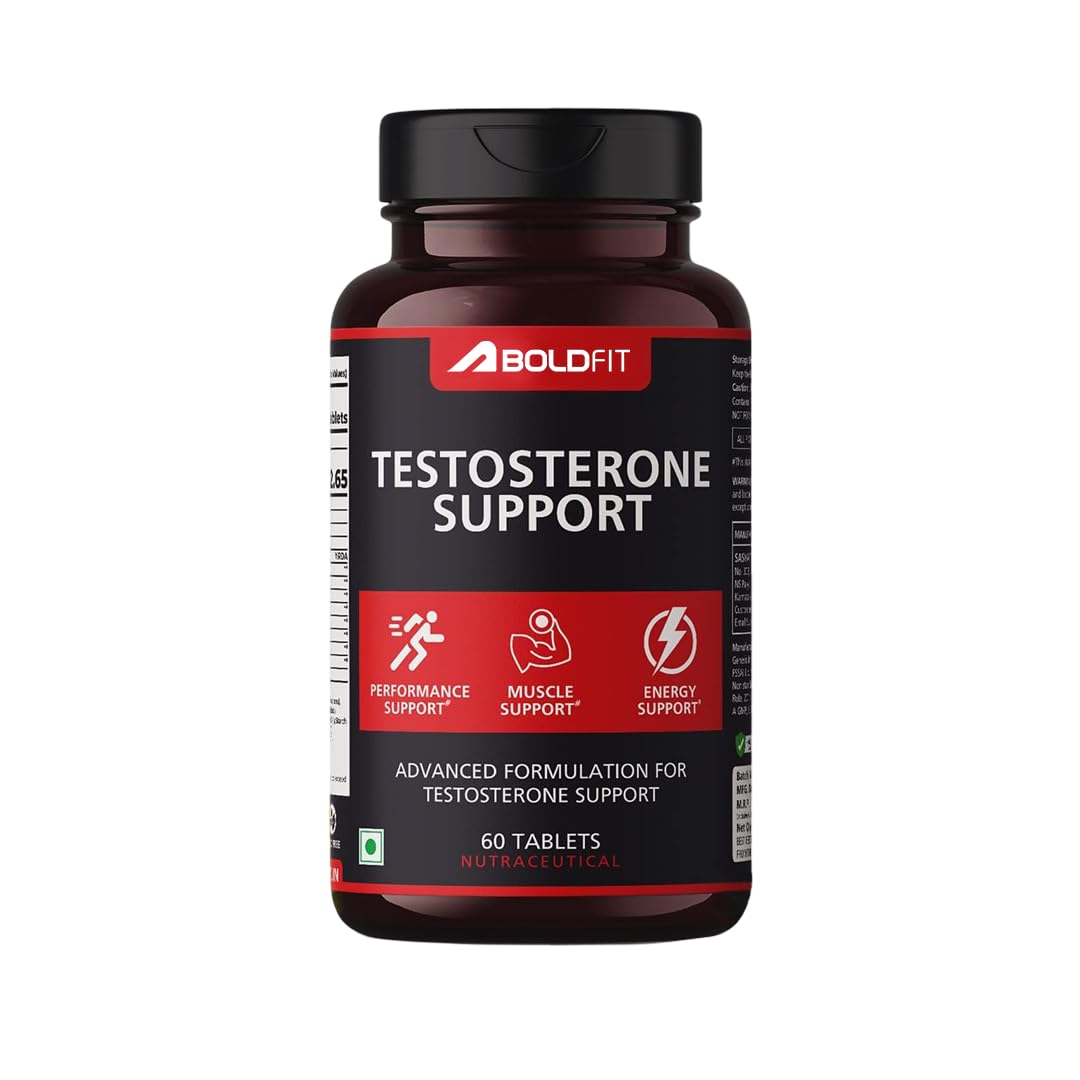 Boldfit testosterone booster supplement for Men with Ashwagandha, Ginseng, Kaunch Beej & Tribulus Terrestris testo booster for Energy, Strength, Muscle Growth, Stamina & Performance Pre & Post Workout Supplement- 60 testo booster tablet