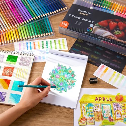 Image of 136 Colored Pencils, Soft Core Color Pencil Set for Adult Coloring Books Artist Drawing Sketching Crafting