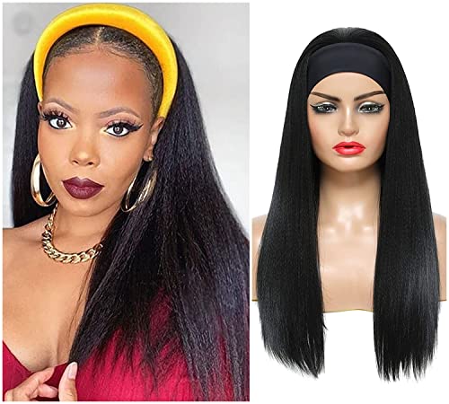 Headband Wig Straight Headband Wigs for Black Women Glueless Long Synthetic Headband Wig 180% Density Heat Resistant Machine Made None Lace Front Wigs (18 inch)