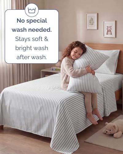 Image of Twin 4 Piece Bed Sheet Set - Breathable & Cooling Sheets - Grey Stripes | Ultra Soft Hotel Luxury Bedding Set with 8-16 Inch Deep Pockets, 1 Flat & 1 Fitted Sheet & 2 Pillowcases, Wrinkle & Fade Free