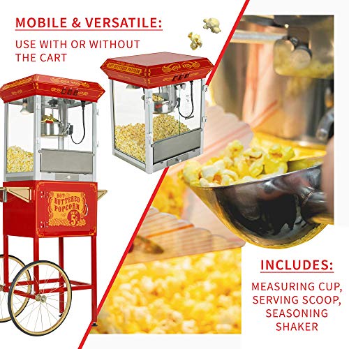 Image of Funtime FT860CR Antique Carnival-Style 8-Ounce Hot-Oil Popcorn Popper with Cart, Red