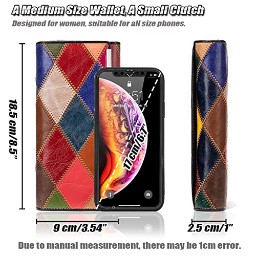 Womens Patchwork Genuine Leather Wallet Fancy Colorful Large Capacity Phone Clutch Credit Card Holder Kiss Lock Coin Purse2