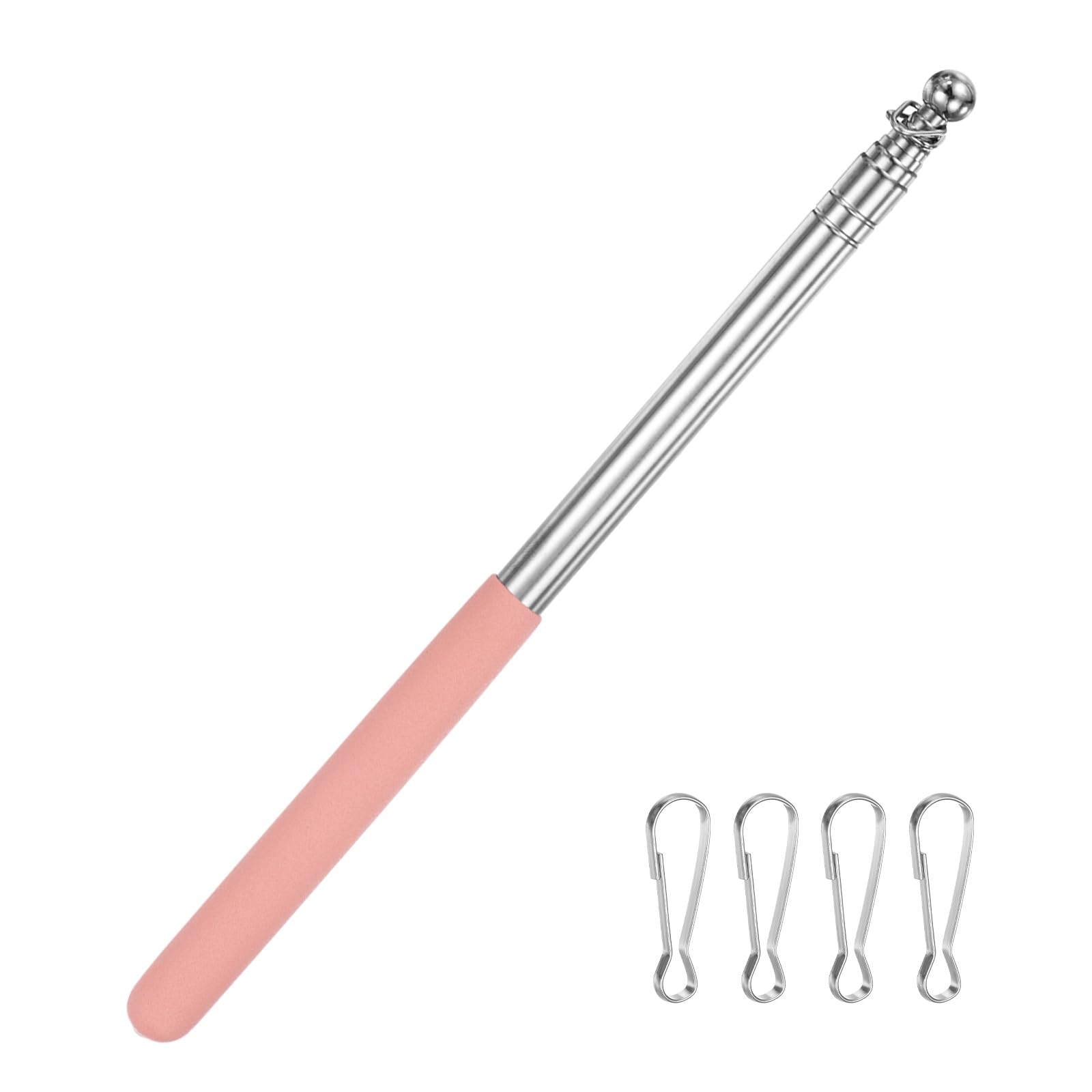 M METERXITY 1-Pack Telescopic Handheld Flagpoles, 5.2ft/1.6m Stainless Steel Handheld Portable Extendable Flagpole with Anti-Slip Grip for Guide/Teachers/Festival, Guide Flag Pole [Pink]