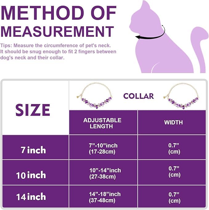 Image of HOWWFALY Purple Diamonds Gold Link Style Cat & Dog Collar with Pet Paw Design, Stainless Steel, Adjustable, L, Unisex, Small & Medium Pets