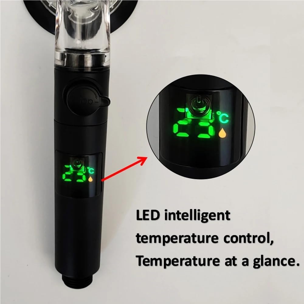 Cabezal de ducha turbo de alta presión con 3 modos de pulverización, visualización de temperatura, boquilla de alto flujo, sistema de ducha a presión para una experiencia de baño definitiva (negro)