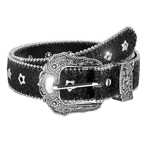 Silver Rhinestone Belt Silver Buckle Belt Star Leather Belt Ladies Belts for Jeans Pants Dresses