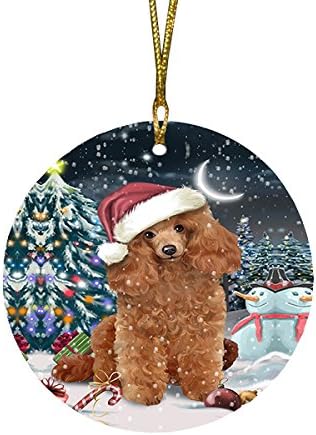 Have a Holly Jolly Poodle Dog Round Flat Ornament - Pet Decorative Hanging Ornaments for Christmas X-mas Tree Decorations - 2.75" Round Ceramic Christmas Ornament POR1306