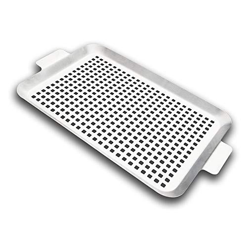 Grill Topper Stainless Steel Grade Grill Pan Non-Stick with Handles Dishwaher Safe BBQ Tool for Fish Veggies Meat Seafood Great Gift for Grilling