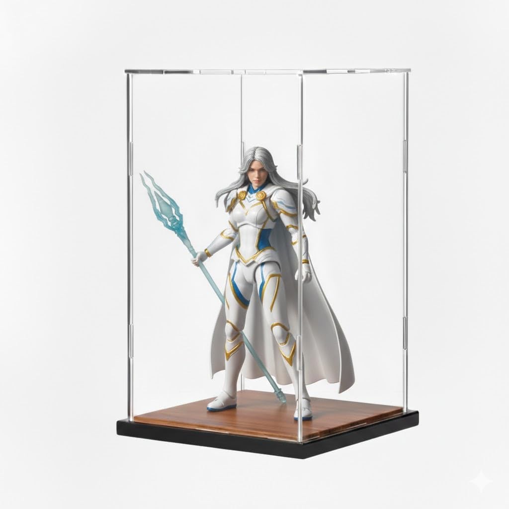 RAPAL 7 x7 x 10 inch Display Case for Collectibles SELF Assemble Clear Acrylic Display Box with Wooden Base Alternative Glass Case for Display Action Figures Home Storage-image-22