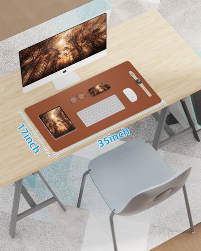 Image of Leather Desk Pad Blotter,Mouse Pad,Office Desk Mat, Non-Slip PU Leather Desk mat,Large Desk mat,Waterproof Keyboard mat for Office /Home /Decor (Light Brown,35 inch x 17 inch)